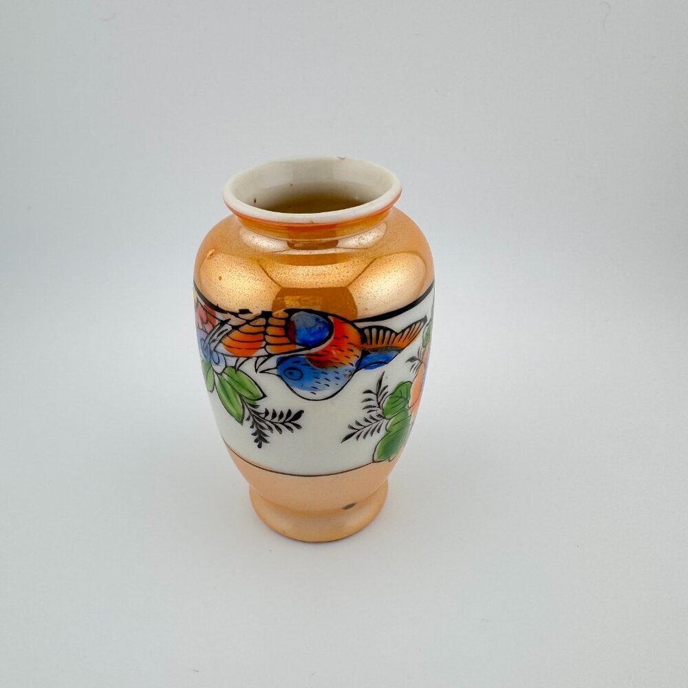 Vintage Lusterware Vase Hand Painted Made In Japan Flower Floral Design
